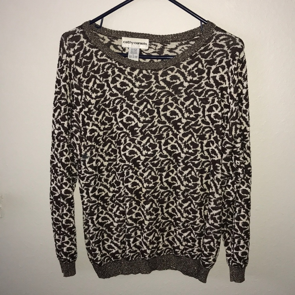 Cathy Daniels Brown & Ivory Pullover Sweater